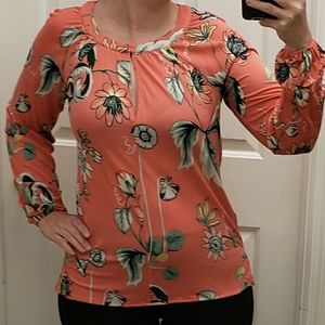 Ann Taylor Long Sleeve Crepe Floral Long Sleeve Top Blouse Keyhole Woman's XS